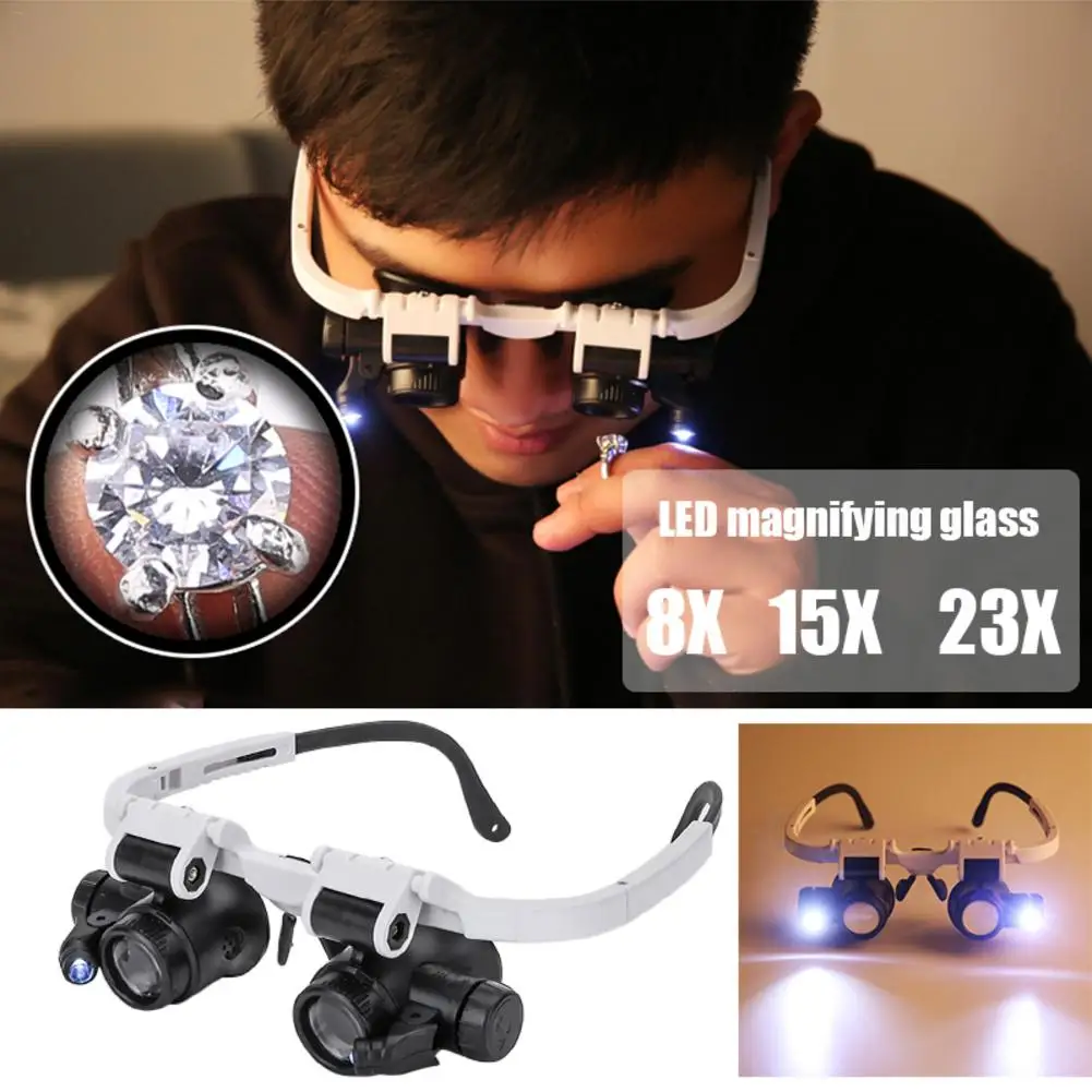 

Head-Mounted LED Glasses Magnifier For Soldering 8X 15X 23X Illuminated Jewelry Loupe Magnifier Watch Repair Magnifying Glass #D