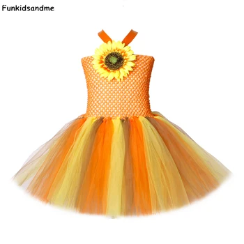 

Sunflower Girls Tutu Dress Scarecrow Carnival Halloween Costume for Kids Tulle Birthday Party Performance Dress Children Clothes