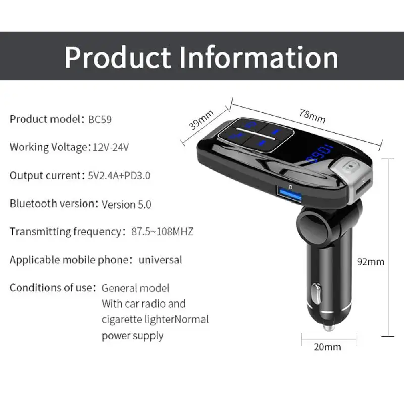 FM передатчик громкой связи Bluetooth автомобильный комплект mp3 плеер с цифровым PD3.0