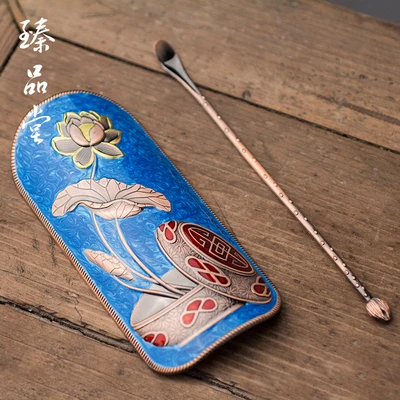 Cloisonne сплав Аксессуары для чая с чайная ложка Лопата TSP простой креативный Китайский кунг-фу чайная церемония - Цвет: Синий