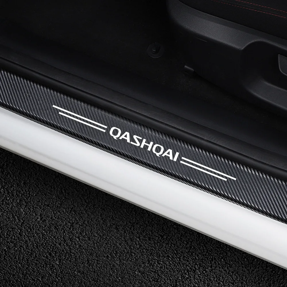For Nissan Qashqai J10 J11 4pcs Car Carbon Fiber Door Sill Protector