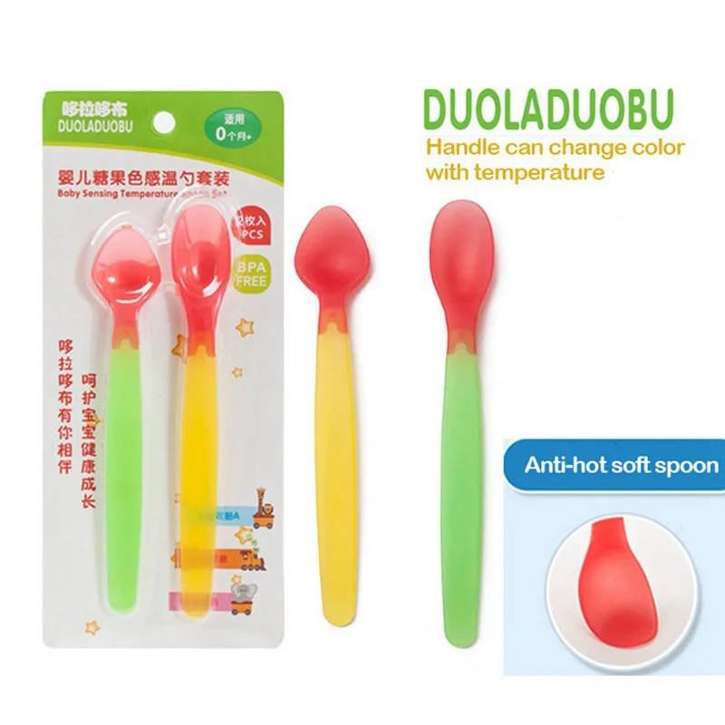 Hot-2pcs, детская температурная ложка, меняющая цвет, ложка для новорожденного ребенка, теплая мягкая силиконовая ложка для кормления