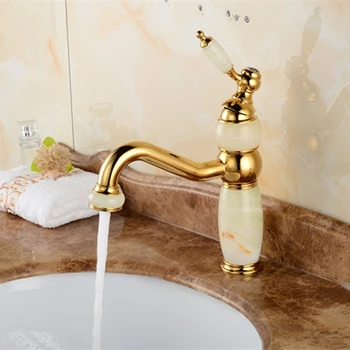 

Natural Jade Faucet European-style Gold-plated Single-hole Faucet Face Pot Electric and Hot Water Faucet