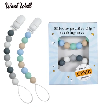 

2 pcs/set baby silicone pacifier clip with package infant newborn teething chew toys children's goods kids gift DIY name beads