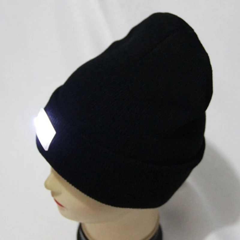 Мягкая удобная 5 светодиодный светильник шапка бини Gorro для рыбалки, охоты, кемпинга, бега, вязаная шерстяная шапка для рыбалки - Цвет: Черный