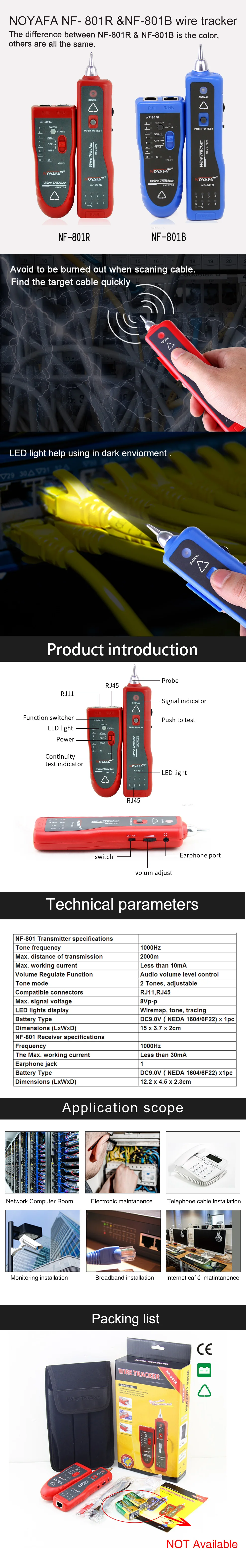 NF-801 Multifunction Cable Detector Network Telephone Phone Cable Tester Wire Tr