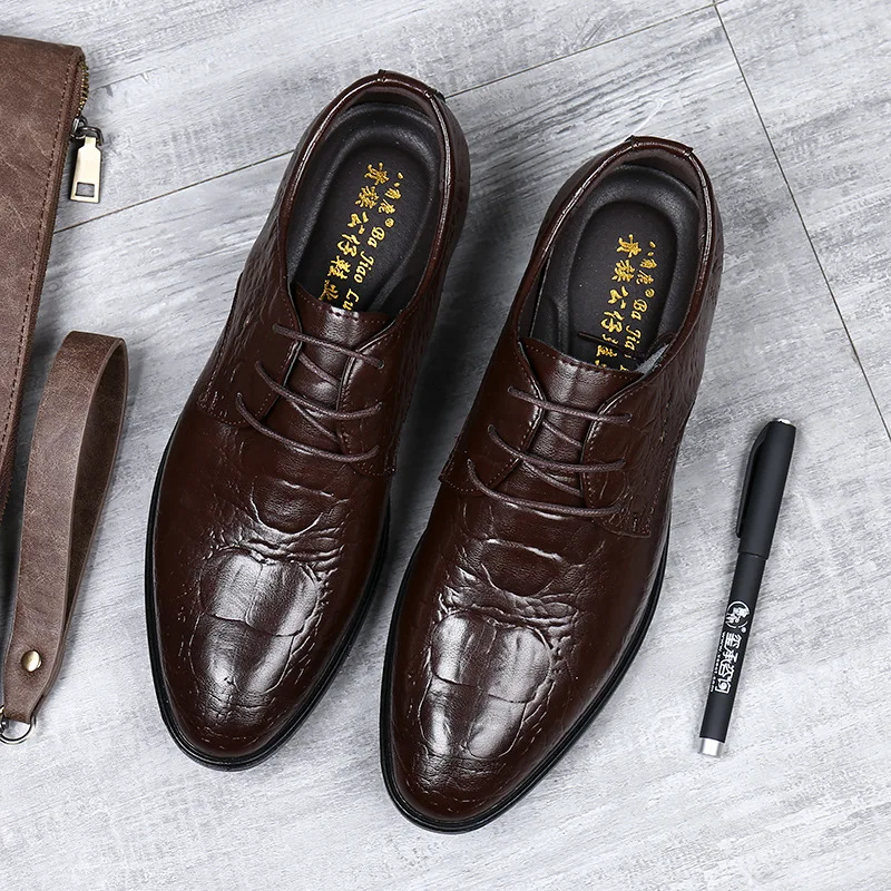 

MEN'S SHOES Summer Crocodile Pattern Leather Shoes Men's Korean-style Pointed-Toe Business Formal Wear Men Breathable Hair Styli