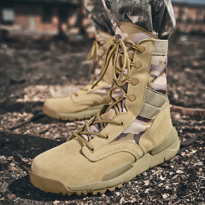 

Men Military Tactical Boots Winter Breathable Leather Camouflage Lace Up Boots High Combat Ankle Boots Men's Work shoes