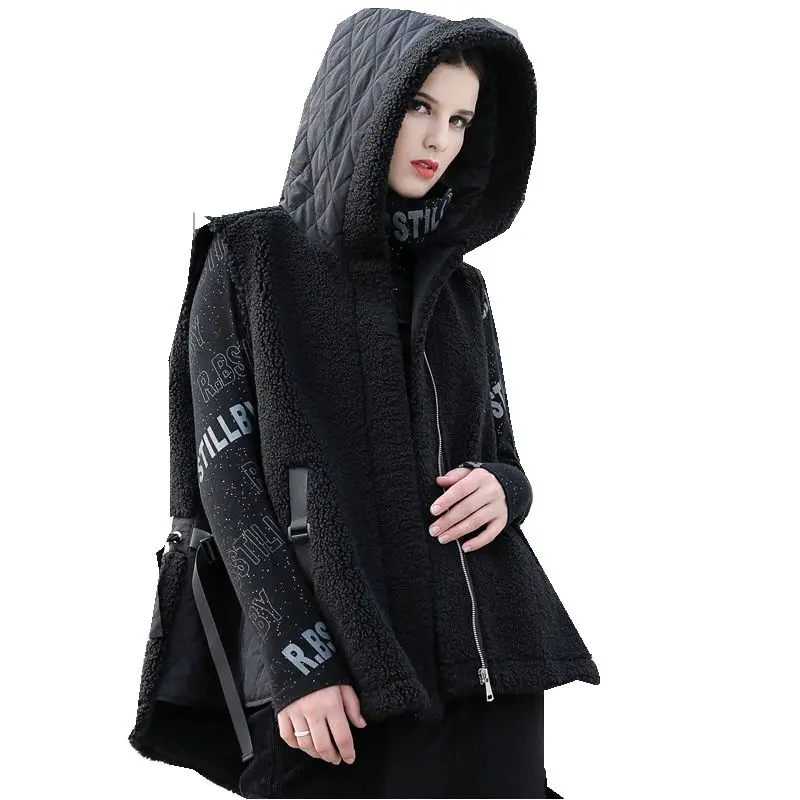 thick vest 2270 Толстый теплый кашемировый жилет с капюшоном для женщин, куртка из шерпы с регулируемой талией, черный жилет для женщин Z3 - Color: thick vest 2270
