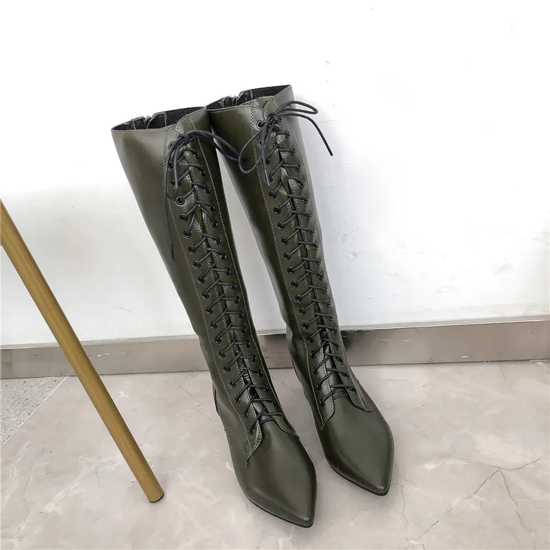 Bootee/Женская обувь года; женские ботинки; Роскошные зимние дизайнерские ботинки на шнуровке; пикантные женские ботфорты на высоком каблуке; модная пикантная обувь в стиле рок
