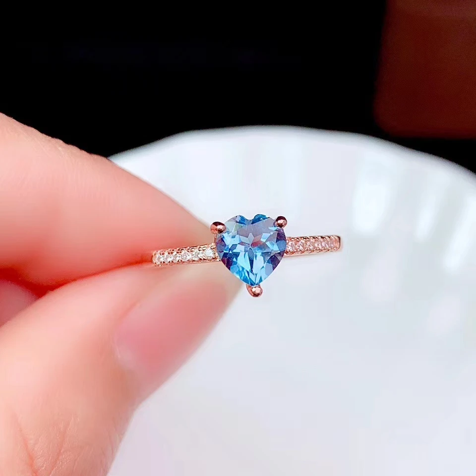 

heart style blue Topaz gemstone ring for women real 925 silver gold plated certified natural gem new design birthday gift