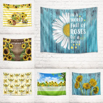

Sunflower Pattern Large Tapestry Wall Hanging Rustic Wood Board Flower Tapestry Polyester Farmhouse Carpets Art Home Dorm Decor