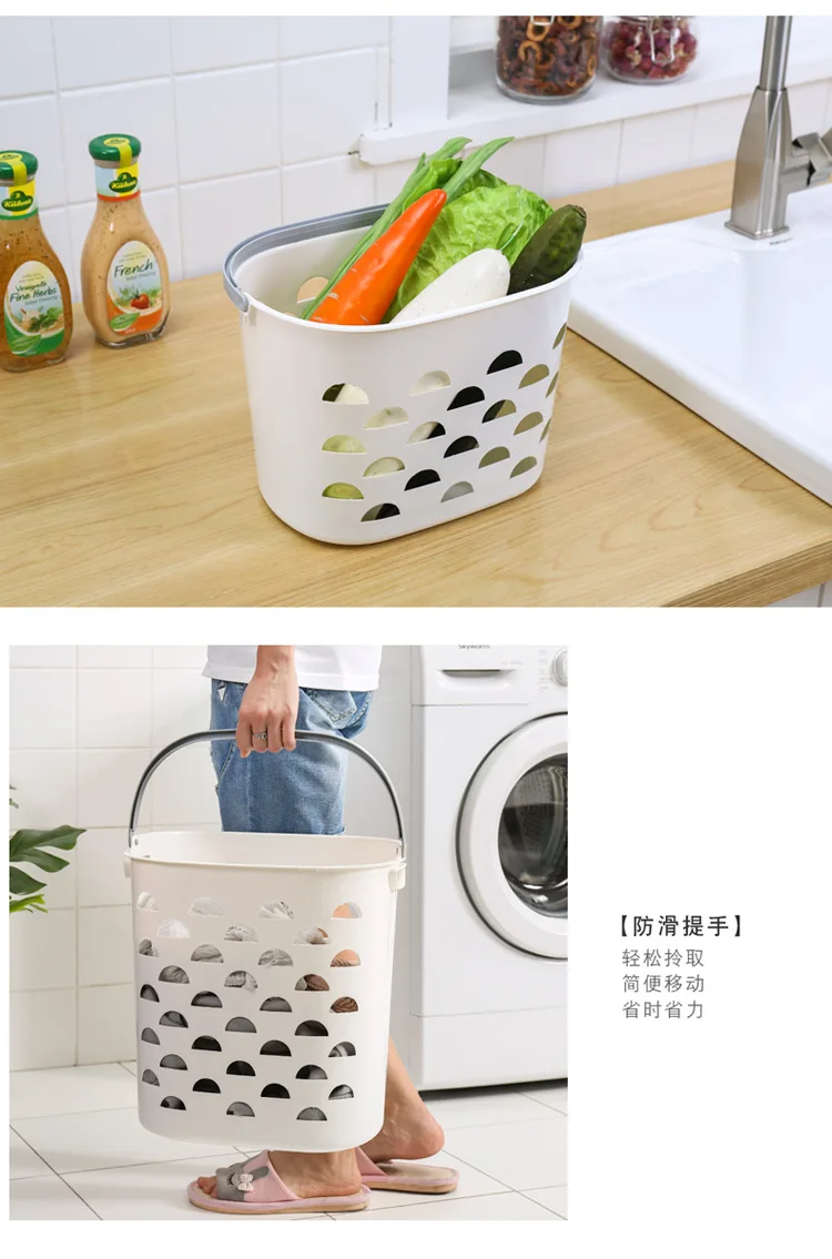 Wishing Tree Large Size Plastic Handle Hollow out Laundry Basket Japanese Style Clothes Laundry Basket Clothes Basket Toy Storag