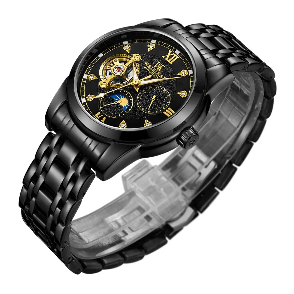 

WEISIKAI New Mechanical Watch Men Stainless Steel Strap Watches Tourbillon Business Male Clock Relogio Masculino Fashion Dress