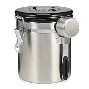 

New Stainless Steel Airtight Sealed Canister Coffee Container Holder Can Storage Bottles Jars With CO2 Vent Valve For Coffee Bea