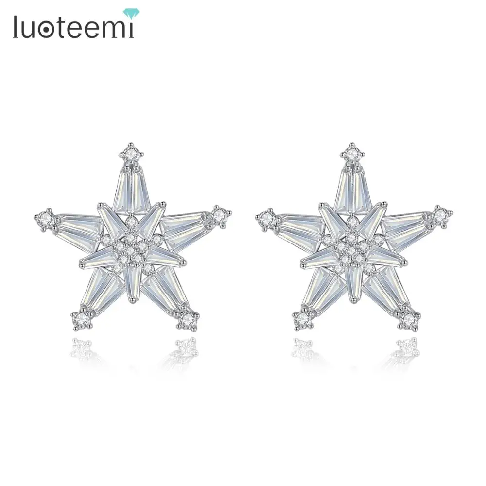 LUOTEEMI Exquisite Stackable Star Stud Earrings for Women Wedding Engagement Fashion Jewelry Cubic Brincos Bijoux Christmas Gift | Украшения
