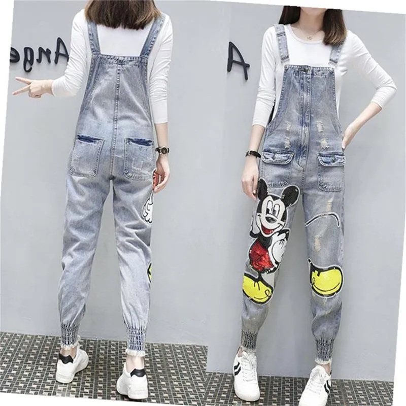 2020 Spring Fashion Cartoon Pattern Sequins Denim Jumpsuit For Women Ripped Hole Casual Loose Overalls 2020 Spring Fashion Cartoon Pattern Sequins Denim Jumpsuit For Women Ripped Hole Casual Loose Overalls