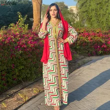 

Abaya Dubai Hijab Jalabiya Fashion Plaid Print Maxi Dress For Women Moroccan Kaftan Arabic Muslim Clothes Eid Ramadan Mubarak