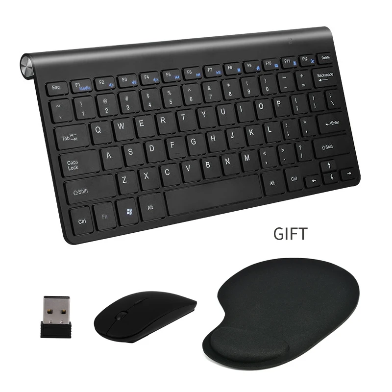 Black KeyboardMouse Портативная беспроводная клавиатура Klavye для Mac, ноутбук, tv box, 2,4G, мини-клавиатура, мышь, набор, офисные принадлежности для IOS, Android, Win 7 10 - Цвет: Black KeyboardMouse