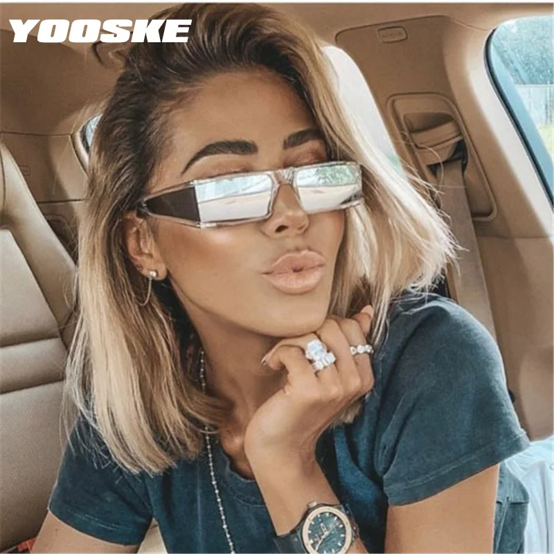 YOOSKE, фирменный дизайн, Suqare, солнцезащитные очки для женщин, модные, индивидуальные, 90 s, солнцезащитные очки, Ретро стиль, Узкая оправа, мужские очки, UV400, зеркальные