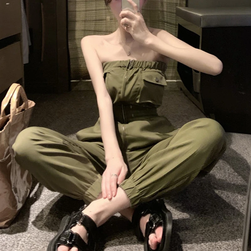 RealShe Rompers Womens Jumpsuit Summer Slash Neck Sleevless Solid Rompers Womens Jumpsuits Casual Spring Long Jumpsuit Elegant
