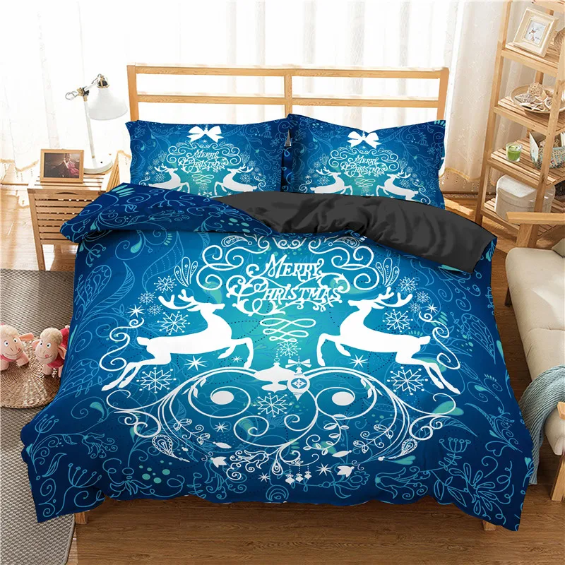 ZEIMON Merry Christmas 3d Bedding Set Deer Printed Bedspread Duvet Cover Set Queen King Microfiber Set Decor Home Textile 2/3pcs