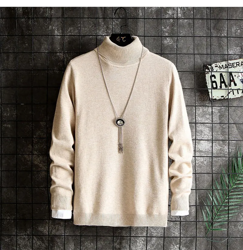 Men's Sweater Pullover Fashion Simple Knitted Sweaters Black Loose Long Sleeve Multicolor Winter Soft Warm Wool Turtleneck Hot