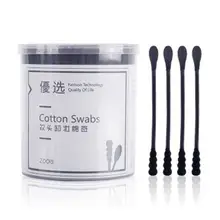 200pcs/pack Disposable Cotton Swabs Ears Clean Quality Black Cotton Spiral Sticks Makeup Eyebrow Lipsticks Cotton