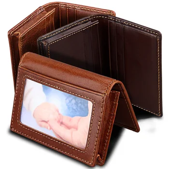 

HUGWISER Retro Simple Men Leather Coin Purse ID Card Bag Anti-magnetic RFID Anti-theft Card Holder Mini Wallet Functional
