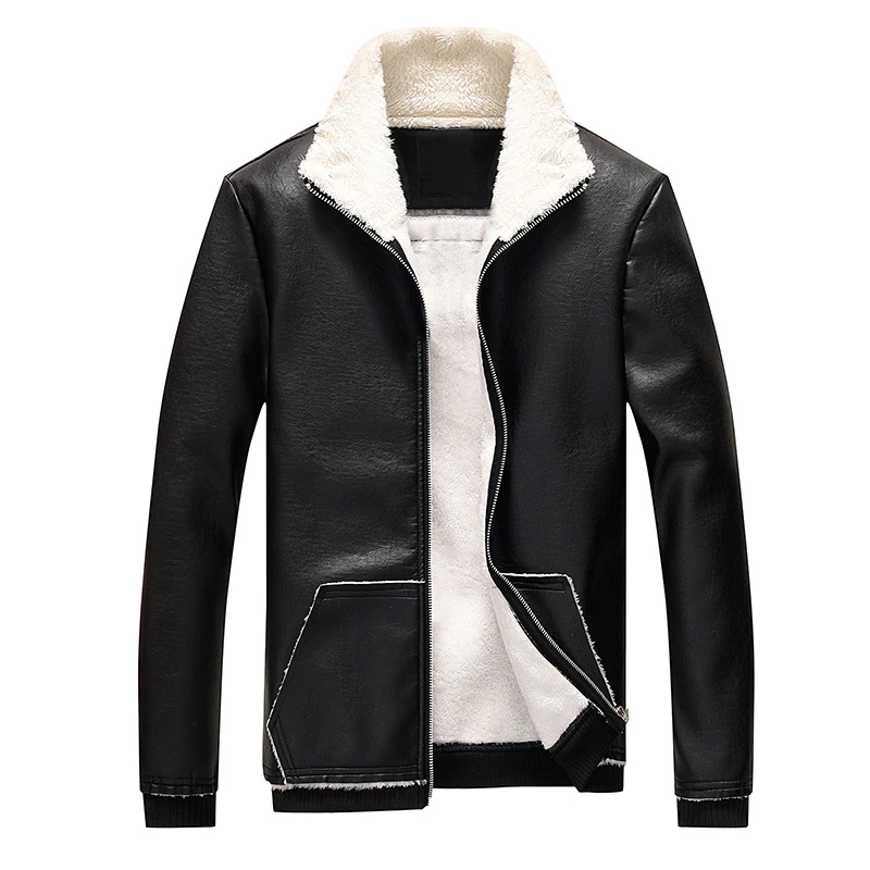Winter New Men Warm Leather Jacket Fashion Casual Standing Collar Slim Fit PU Leather Thicken Velvet Coat Male Clothes,S616