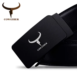 COWATHER Men Belt Cow Genuine Leather Male Strap Cowskin Automatic Buckle Belts Cowhide Alloy Buckle Men Straps Newest Waistband mens braided leather belt