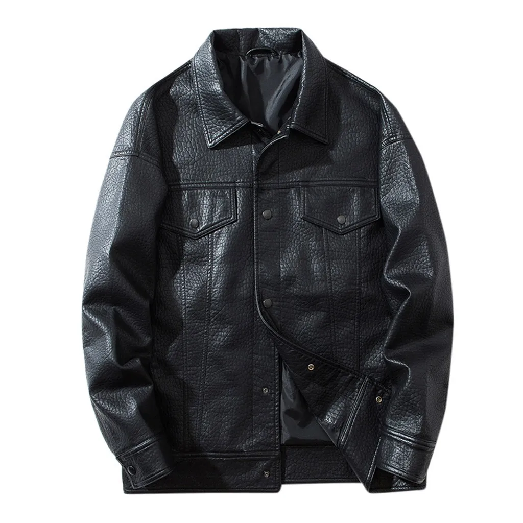 Для мужчин Кожаная куртка; сезон осень-зима; в байкерском стиле черного цвета на молнии куртки, повседневная одежда, куртка модный бренд мужской Костюмы