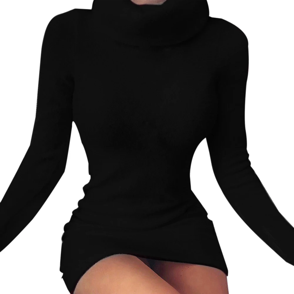 black Повседневное облегающее мини-платье-свитер с длинным рукавом, Vestidos, весеннее осеннее облегающее платье, женское короткое мохеровое платье с высоким воротом, сексуальное женское платье - Цвет: black