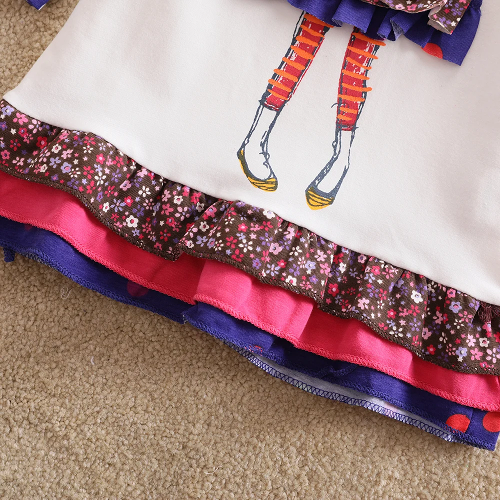 JUXINSU/платья в горошек с длинными рукавами для маленьких девочек модное осенне-зимнее хлопковое Повседневное платье с героями мультфильмов для маленьких девочек от 1 до 8 лет