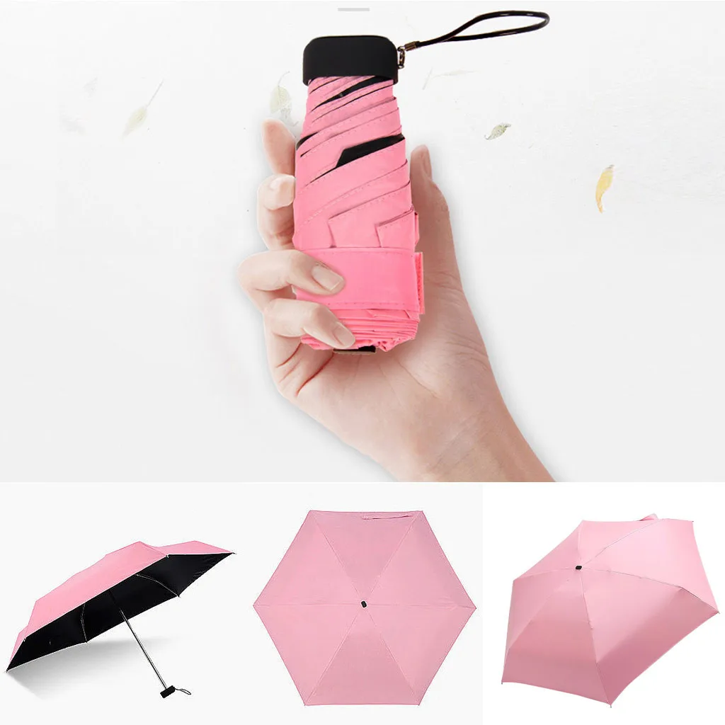 Mini Pocket Umbrella Folding Sun Umbrellas Parasol Sun Foldable Small Umbrella Candy Color Traveling Rain Gear Rainy Day