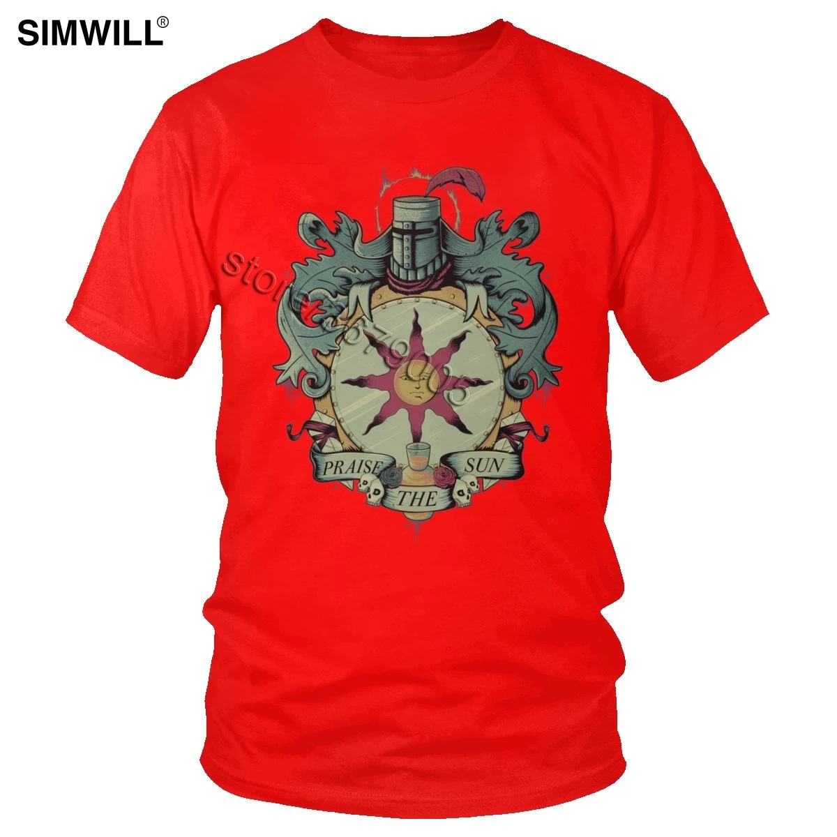 Vintage Praise The Sun T Shirt Men Cotton Dark Souls T-shirt Video Game Tee Short Sleeve O-neck Casual Summer Slim Fit Tops Gift - Цвет: Красный