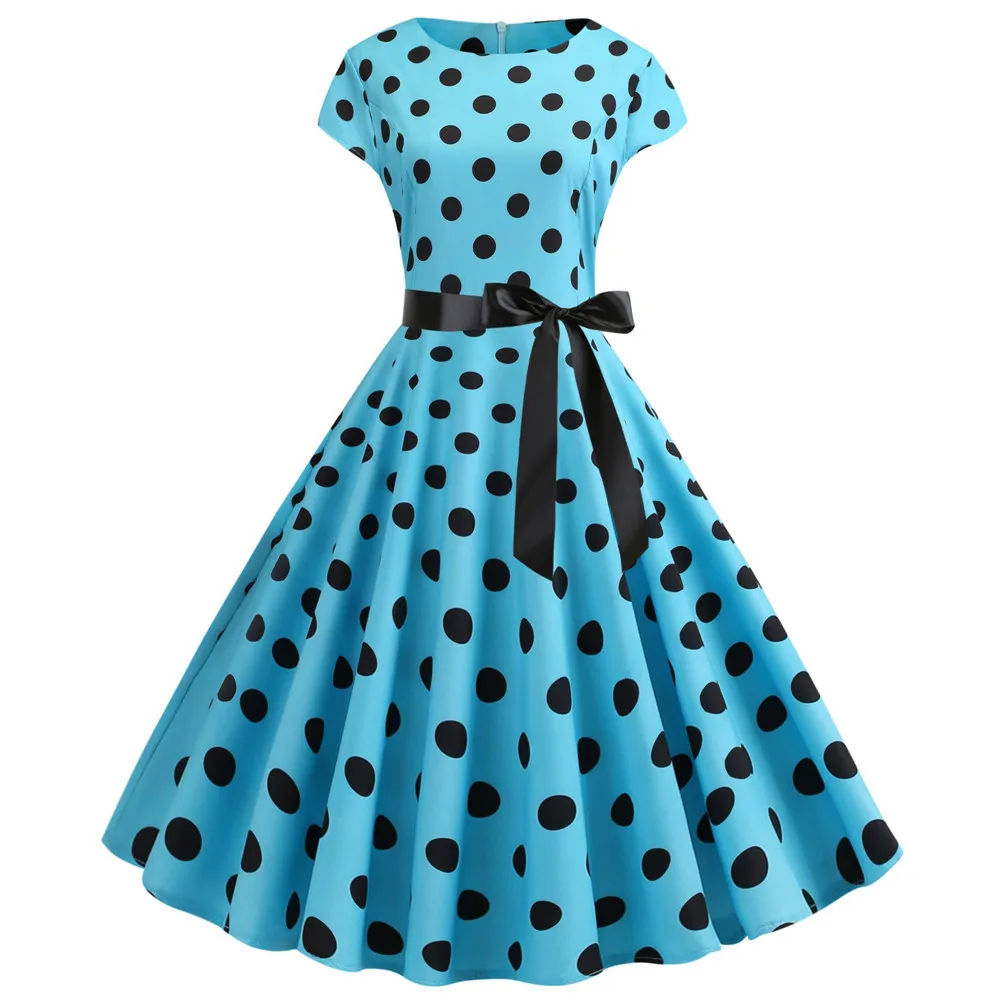 JY13758 Летнее платье с принтом в горошек, винтажное женское платье в стиле рокабилли большого размера плюс, Повседневные Вечерние платья в цветочек для офиса, Vestidos - Цвет: JY13758