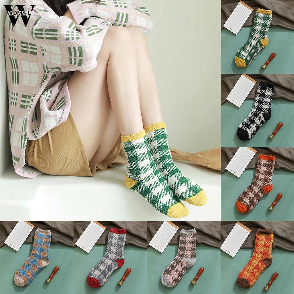 Новинка; коралловый флис; 1 пара; модные мягкие Повседневные носки в клетку для сна; теплые удобные носки