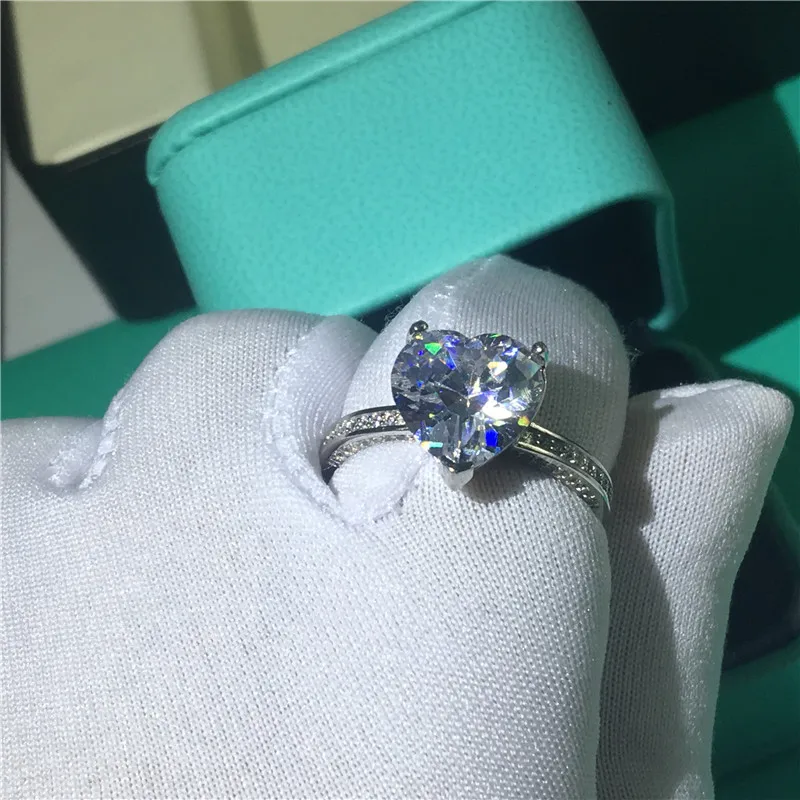 Vecalon, сердце, королева, кольцо для обещаний, серебро 925 пробы, AAAAA Cz, заявление любви, обручальное кольцо, кольца для женщин, свадебные ювелирные изделия