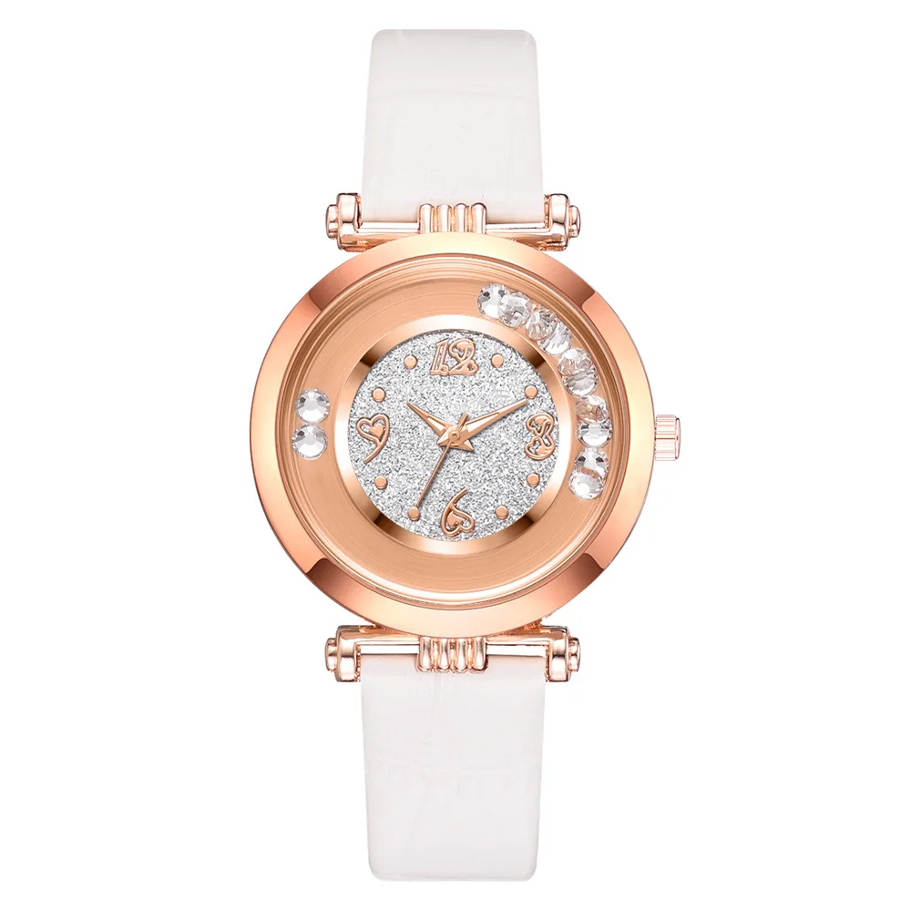 Кристальные креативные женские модные повседневные сплав кожаный ремешок аналоговые круглые наручные часы кварцевые женские часы Reloj Mujer элегантные - Цвет: Белый