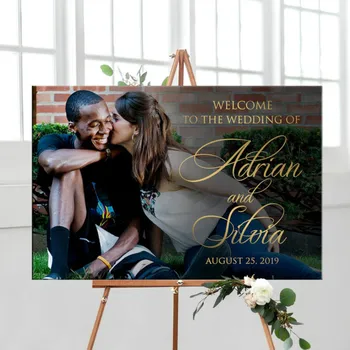 

personalized Wedding welcome sign with photo custom entrance welcome photo sign for wedding or engagement party canvas sign
