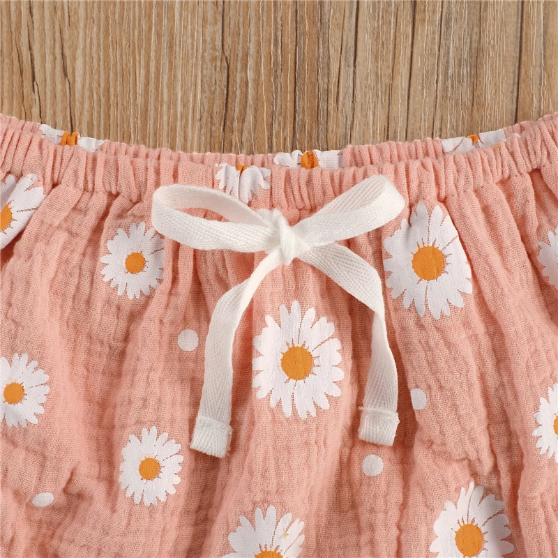 Toddler Baby Girl Daisy Flower Printed Sleeveless Tops+PP Shorts Kids Outfits 2pcs Summer Clothes Set