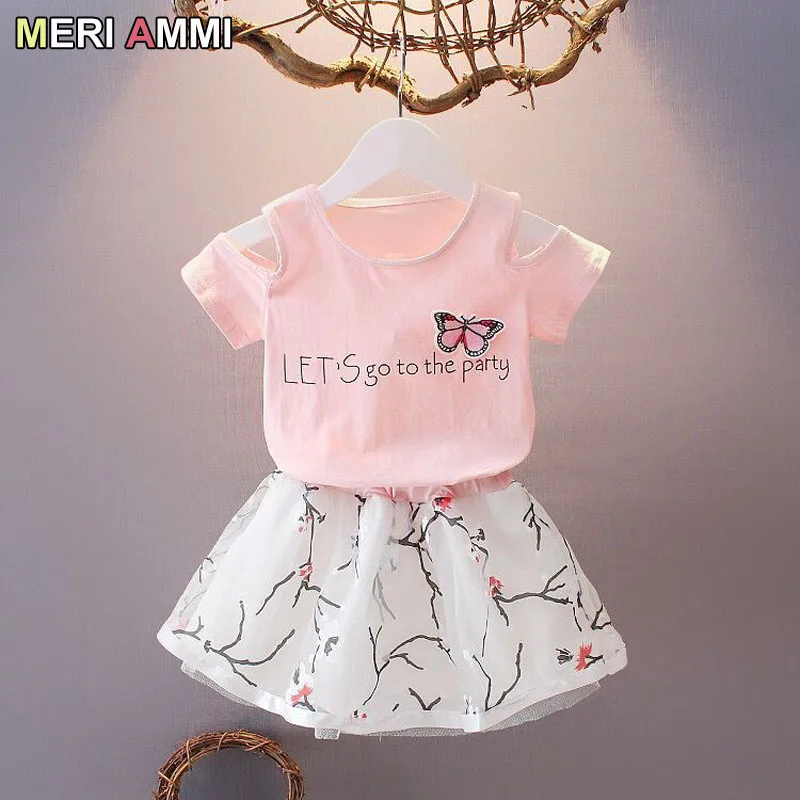 Комплект одежды для девочек из 2 предметов футболка с цветочным принтом и юбка |