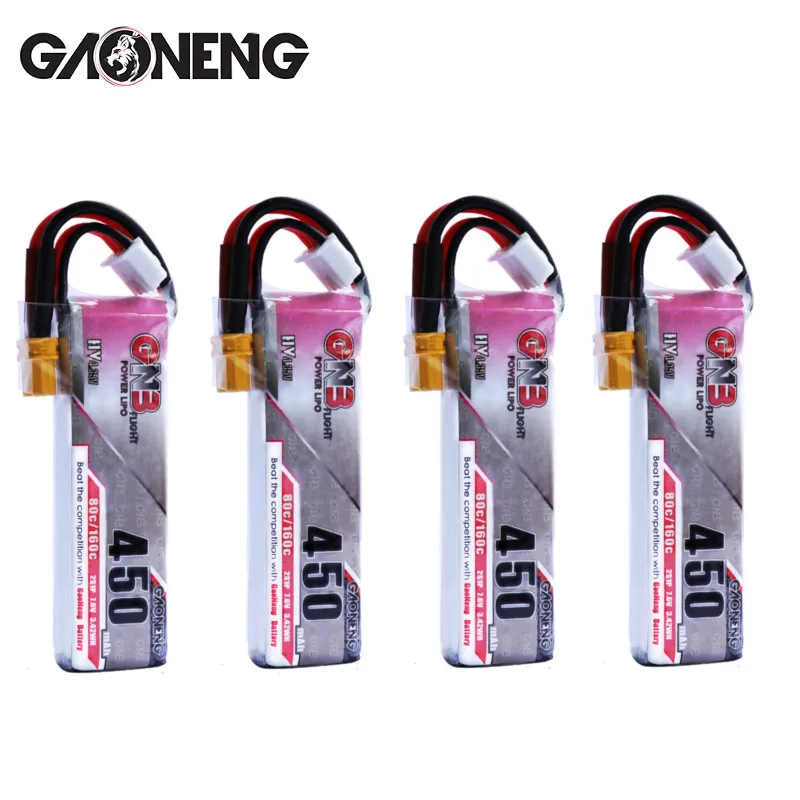 4 шт. Gaoneng 7,6 V 450Mah 80C 2S HV 4,35 V Lipo батарея XT30 JST разъем для iFlight CineBee Cine Whoop BetaFPV FPV гоночный Дрон