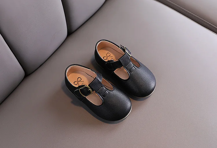 best leather shoes Fashion Leather Shoes For Girls Simple T-strap Kids Flats Brown Black Beige Color Children Flats Casual Soft Anti-slip 21-30 Hot extra wide children's shoes