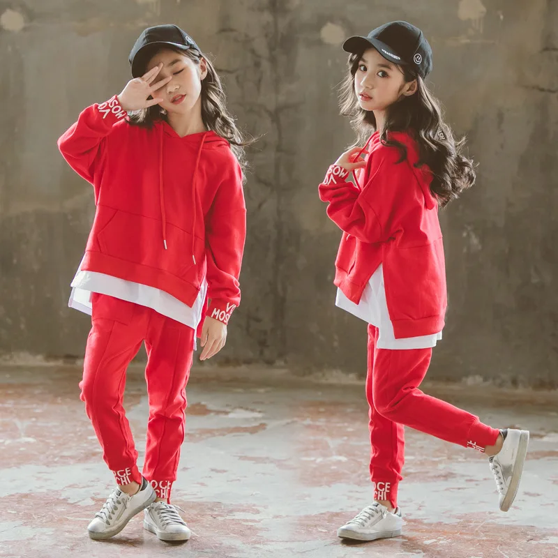 New Children Clothing Sets Teenage Girls Clothing Tops+Trouser Sets Baby Girl Sport Suits Hooded Kids Clothes Set - Цвет: green
