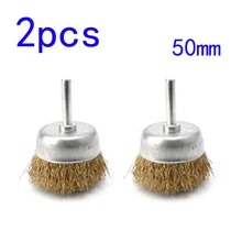 1/4 хвостовик 2 шт 2 Латунное покрытие стальная проволока чашка щетка для удаления ржавчины металла