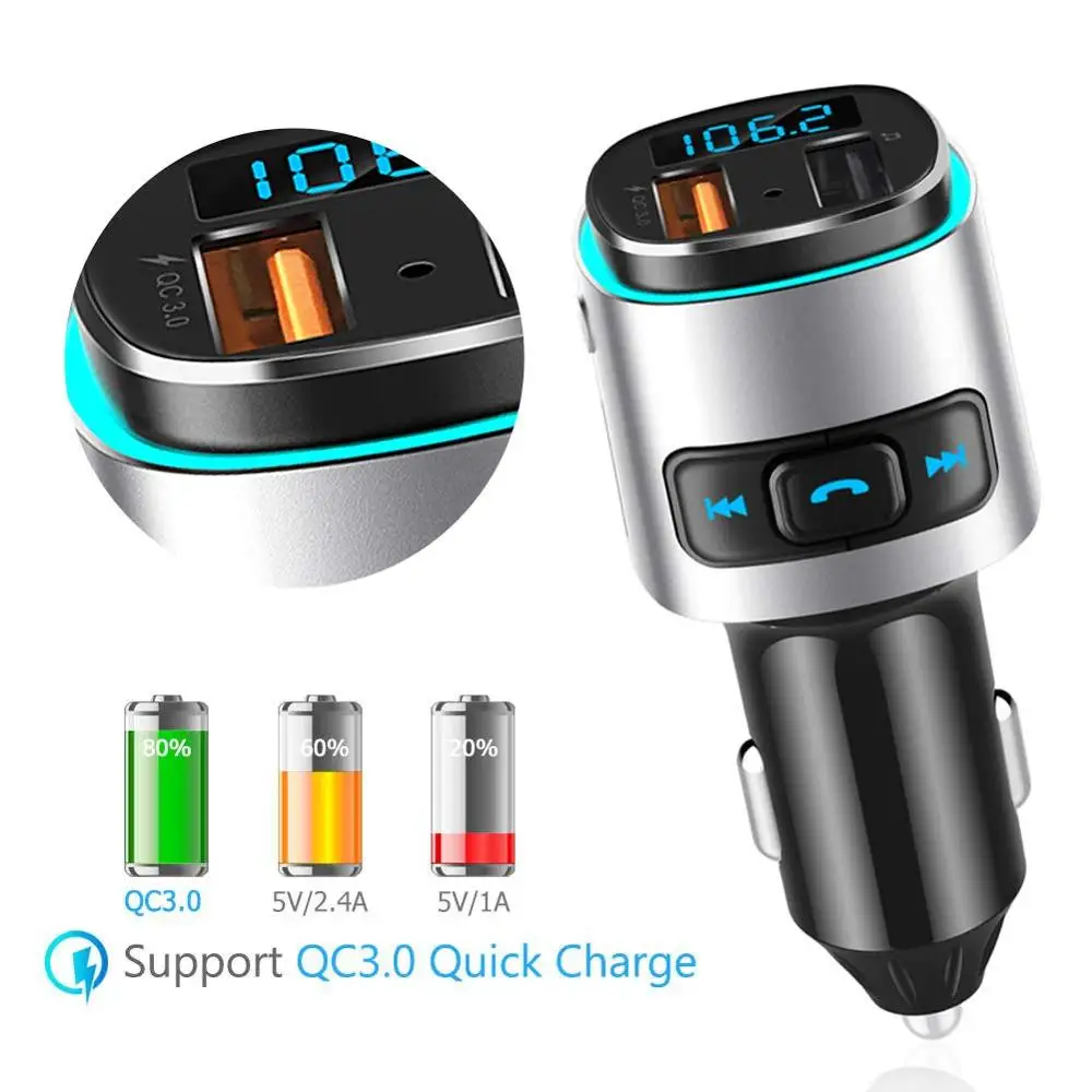Быстрая зарядка 3,0 автомобильный Bluetooth Handsfre MP3 fm-передатчик с двумя портами usb автомобильный модулятор беспроводной MP3-плеер Автомобильная Зажигалка Handfree