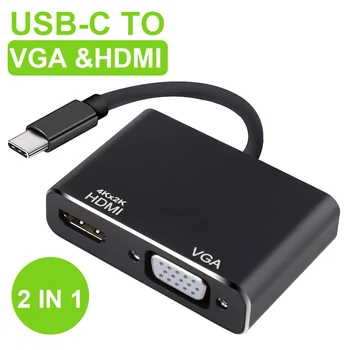 

2-in-1 USB C To HDMI VGA Adaptor 4K Type-C USB-C Hub Video Converters Adapter
