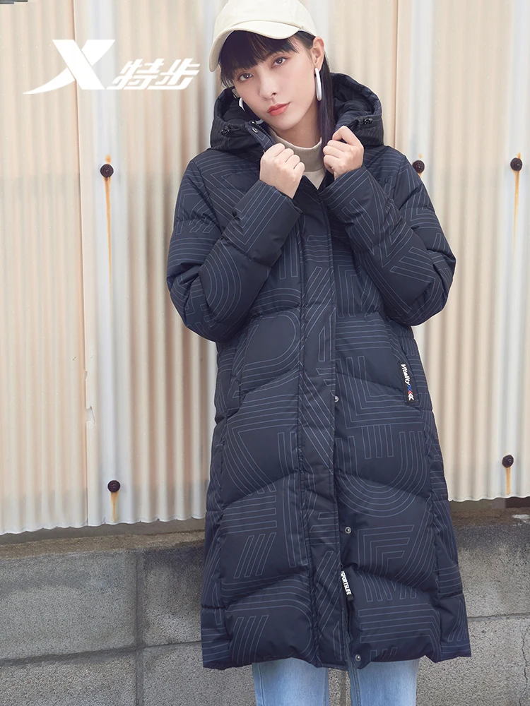 Женский пуховик с капюшоном Xtep Осень зима Женская длинная теплая ветрозащитная